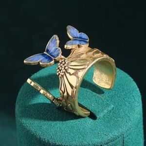 Celestial Antique Blue Butterfly Floral  Ring